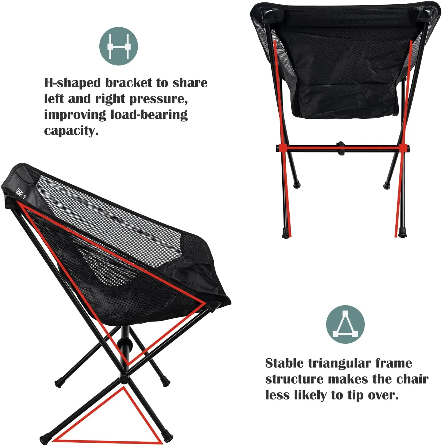 Ultra-Light Folding Camping Chair, All-Aluminum Frame, Surper Breathable Fabric, Easy to Carry, Compact Storage Size (2, Black)