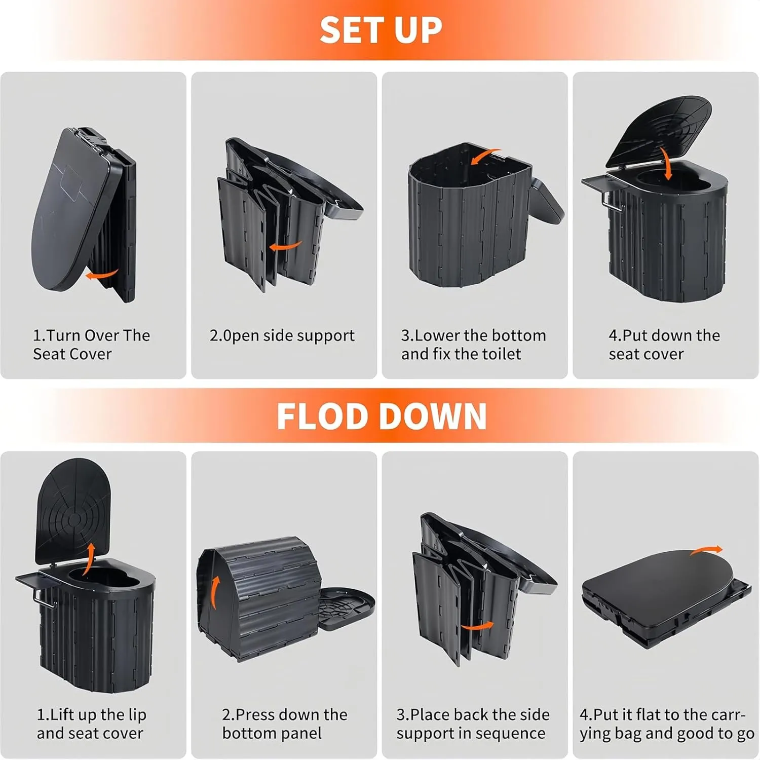 UOPBYEA Portable Camping Toilet for Adults with Handle and Detachable Bracket, Outdoor Toilet for Camping Toilets Portable Potty, Bucket Toilets for Tent, Beach, Travel, Hiking, Car, RV, Truck Driver