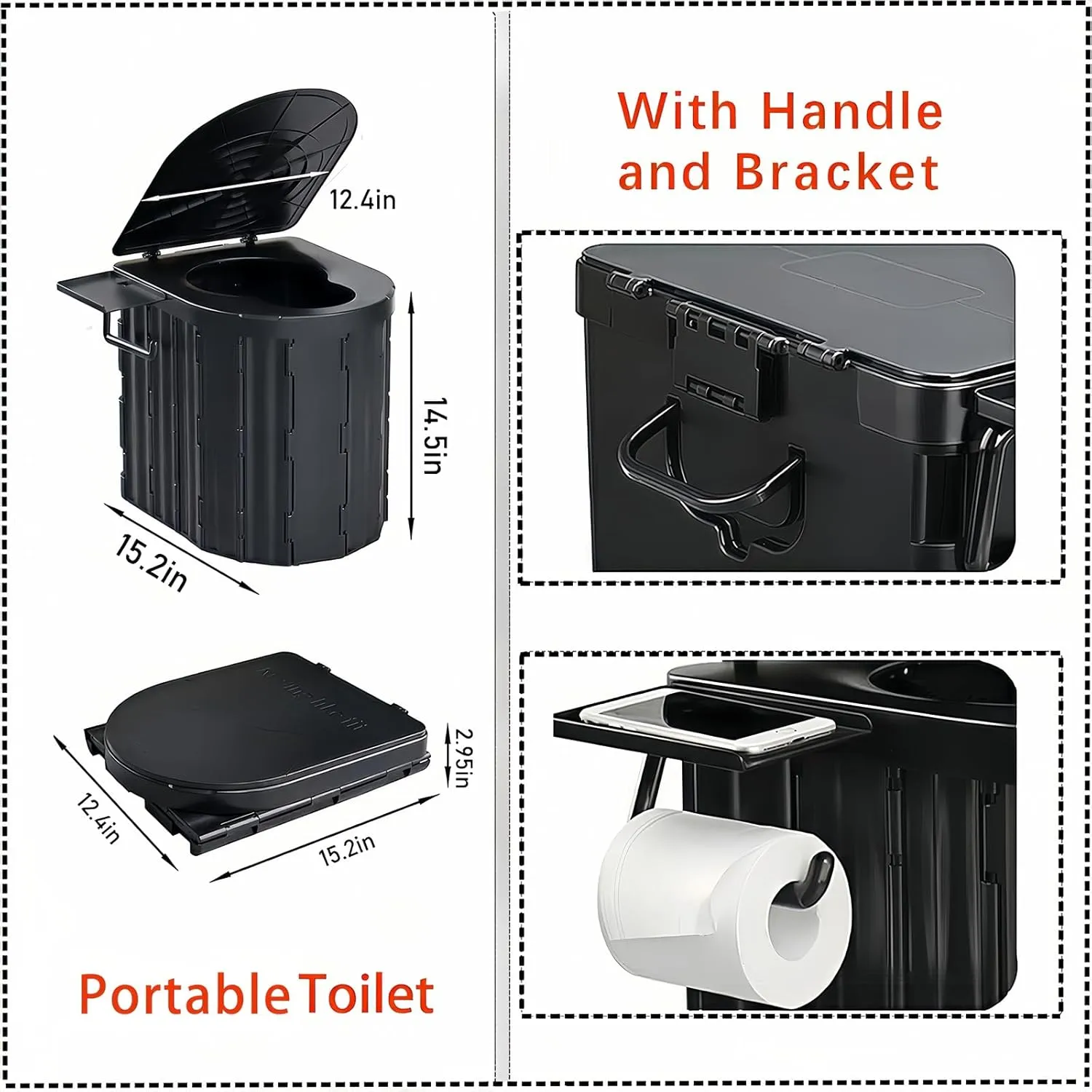 UOPBYEA Portable Camping Toilet for Adults with Handle and Detachable Bracket, Outdoor Toilet for Camping Toilets Portable Potty, Bucket Toilets for Tent, Beach, Travel, Hiking, Car, RV, Truck Driver