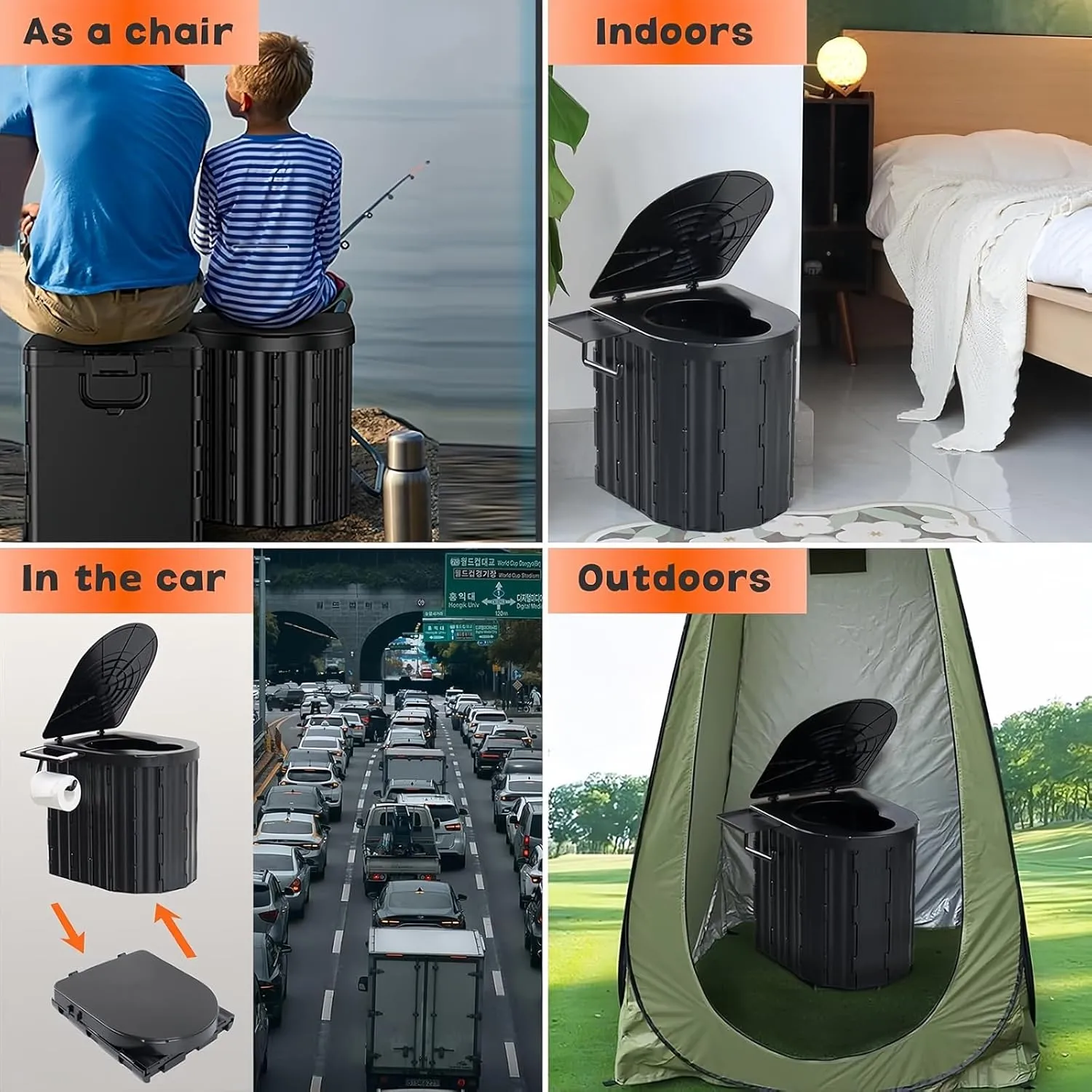 UOPBYEA Portable Camping Toilet for Adults with Handle and Detachable Bracket, Outdoor Toilet for Camping Toilets Portable Potty, Bucket Toilets for Tent, Beach, Travel, Hiking, Car, RV, Truck Driver