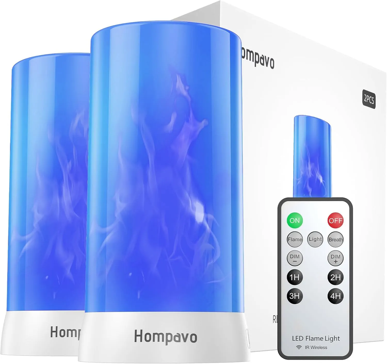 【Upgraded】 LED Flame Lights with Remote & Timer, 4-Mode Rechargeable Battery Operated Flameless Candles, Waterproof Pillar Flickering Lanterns for Room Patio Wedding Halloween Home Decor, Blue