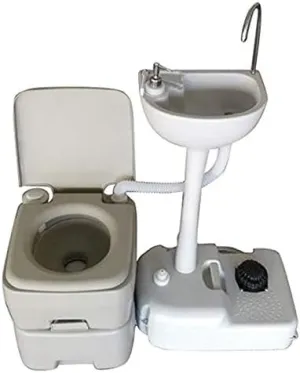 Upgraded Portable Sink and Toilet Combo| Self-contained 5 Gal Hand Washing Station & 5.3 Gal Flushing Toilet, Perfect for Camping/RV/Boat/Road