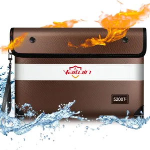 Vailoin 5200℉ Insulated Fireproof Money Bag for Cash with Waterproof Zipper,Small Fireproof Pouch,Fire Proof Money Bag for Important Documents,Valuables (11"x7.7",Brown)