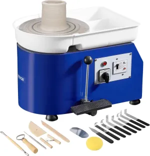 VEVOR 11inch Pottery Wheel, 350W Ceramic Wheel Forming Machine, Adjustable 60-300RPM Speed Handle and Foot Pedal Control, ABS Detachable Basin Sculpting Tool Apron Accessory Kit for Work Art Craft DIY