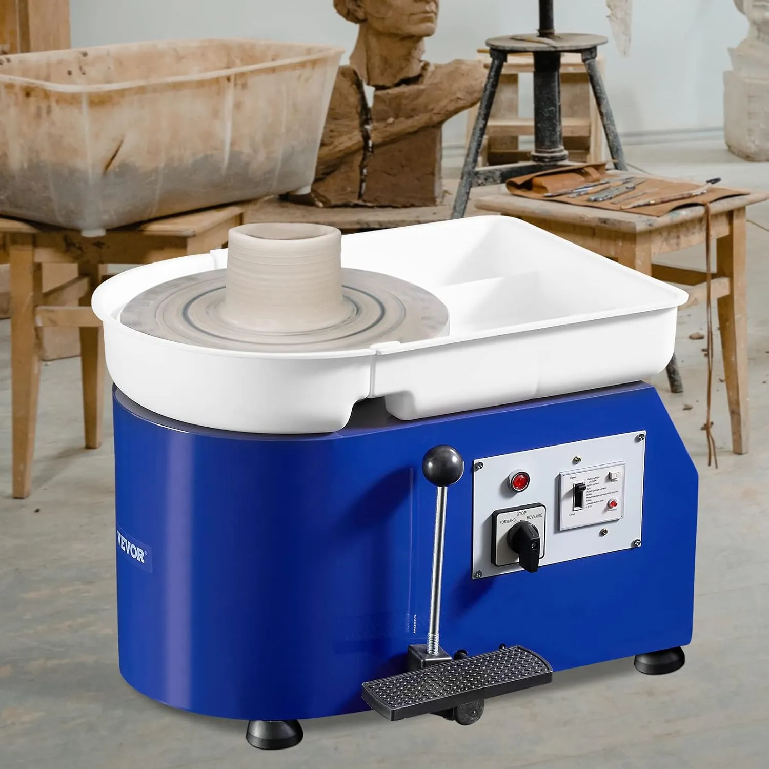 VEVOR 11inch Pottery Wheel, 350W Ceramic Wheel Forming Machine, Adjustable 60-300RPM Speed Handle and Foot Pedal Control, ABS Detachable Basin Sculpting Tool Apron Accessory Kit for Work Art Craft DIY