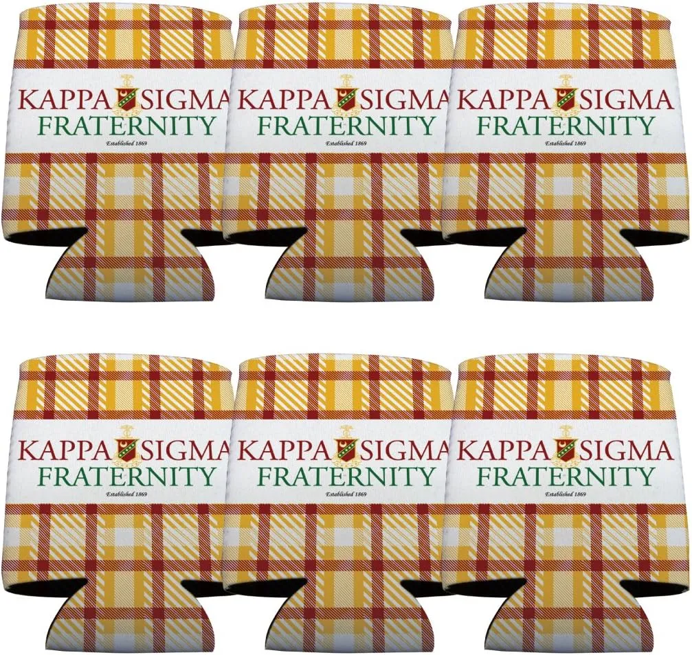 VictoryStore Can and Beverage Coolers - Kappa Sigma, Plaid Design, Set of 6