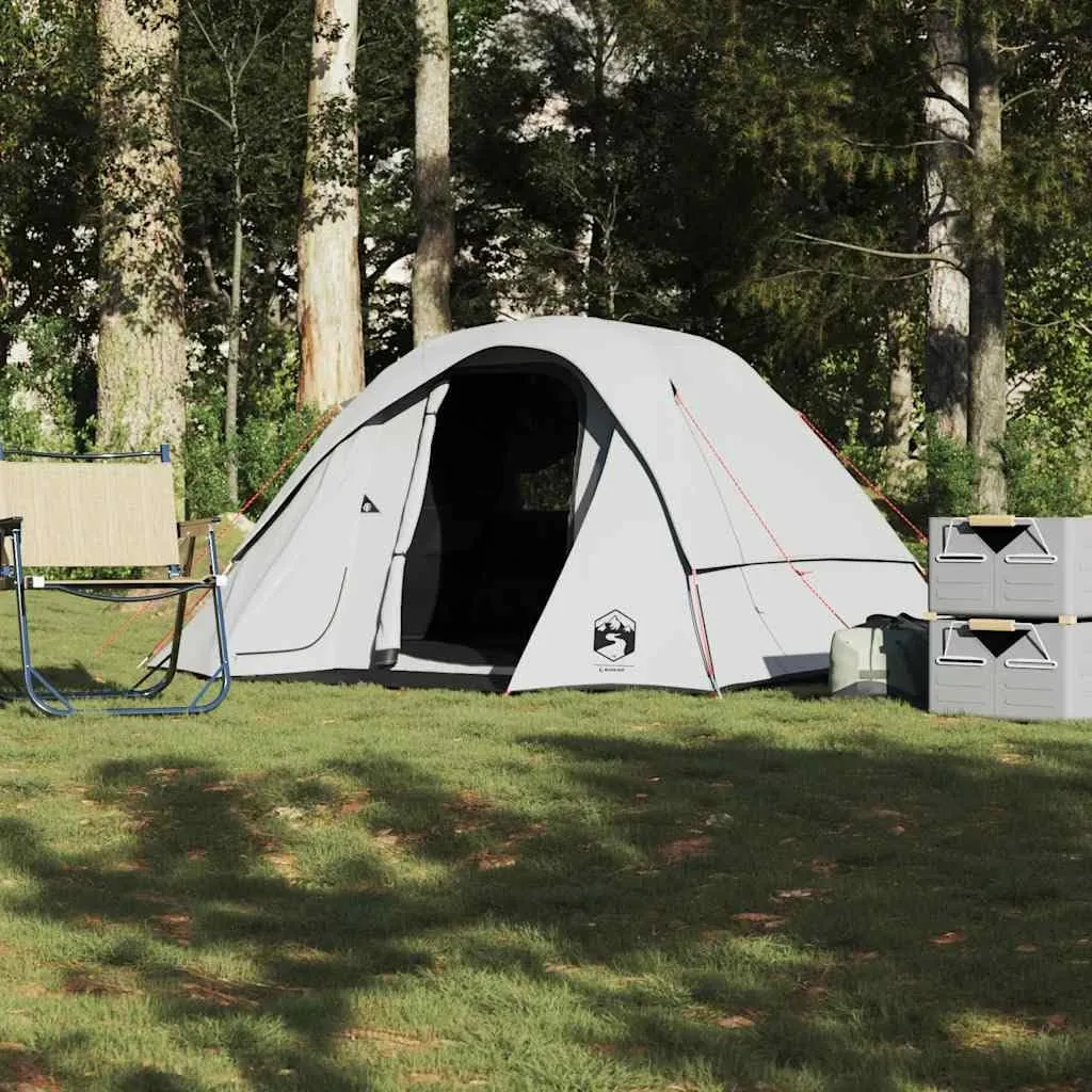 vidaXL - Camping Tent | Cabin Style White Blackout 4-Person Shelter | Waterproof Polyester with PU Coating | Lightweight & Portable | Ideal for All Seasons | Includes Removable Fly & E-Port