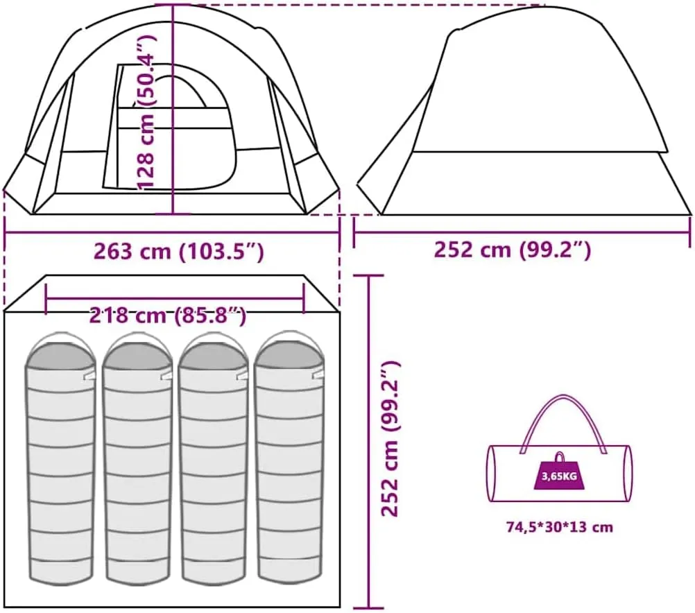 vidaXL - Camping Tent | Cabin Style White Blackout 4-Person Shelter | Waterproof Polyester with PU Coating | Lightweight & Portable | Ideal for All Seasons | Includes Removable Fly & E-Port