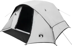 vidaXL - Camping Tent | Cabin Style White Blackout 4-Person Shelter | Waterproof Polyester with PU Coating | Lightweight & Portable | Ideal for All Seasons | Includes Removable Fly & E-Port