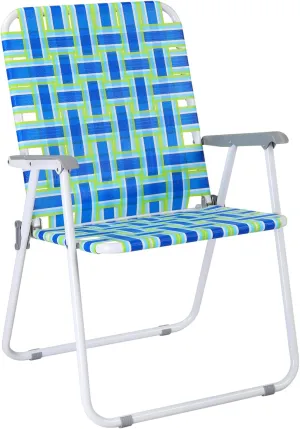 VINGLI Oversize Patio Lawn Webbed Folding Chairs Set of 2, Outdoor Beach Chair Portable Dining Chair for Outdoor Yard, Garden (Blue, Oversized)