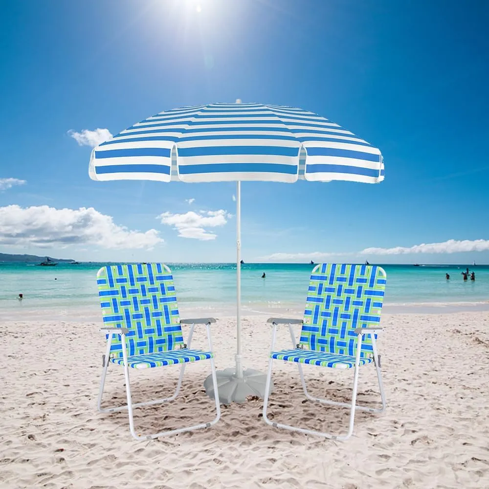 VINGLI Oversize Patio Lawn Webbed Folding Chairs Set of 2, Outdoor Beach Chair Portable Dining Chair for Outdoor Yard, Garden (Blue, Oversized)