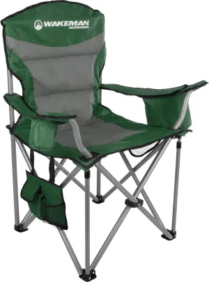 Wakeman Outdoors Oversized Camping Chair 300lbs - Heavy Duty Folding Chair with Cooler Pouch and Carry Bag for Camp Sites, Tailgates, or Beach (Green)