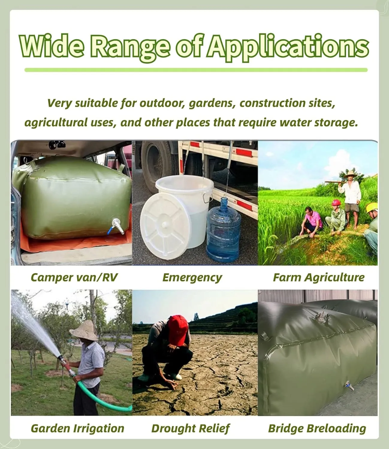 Water Bladder Storage Containers,50/100/200/500/600/800/1000/1500/2000,Agricultural Emergency Large Capacity Collapsible Water Container(5x1x1m/5000L/1320Gallon)