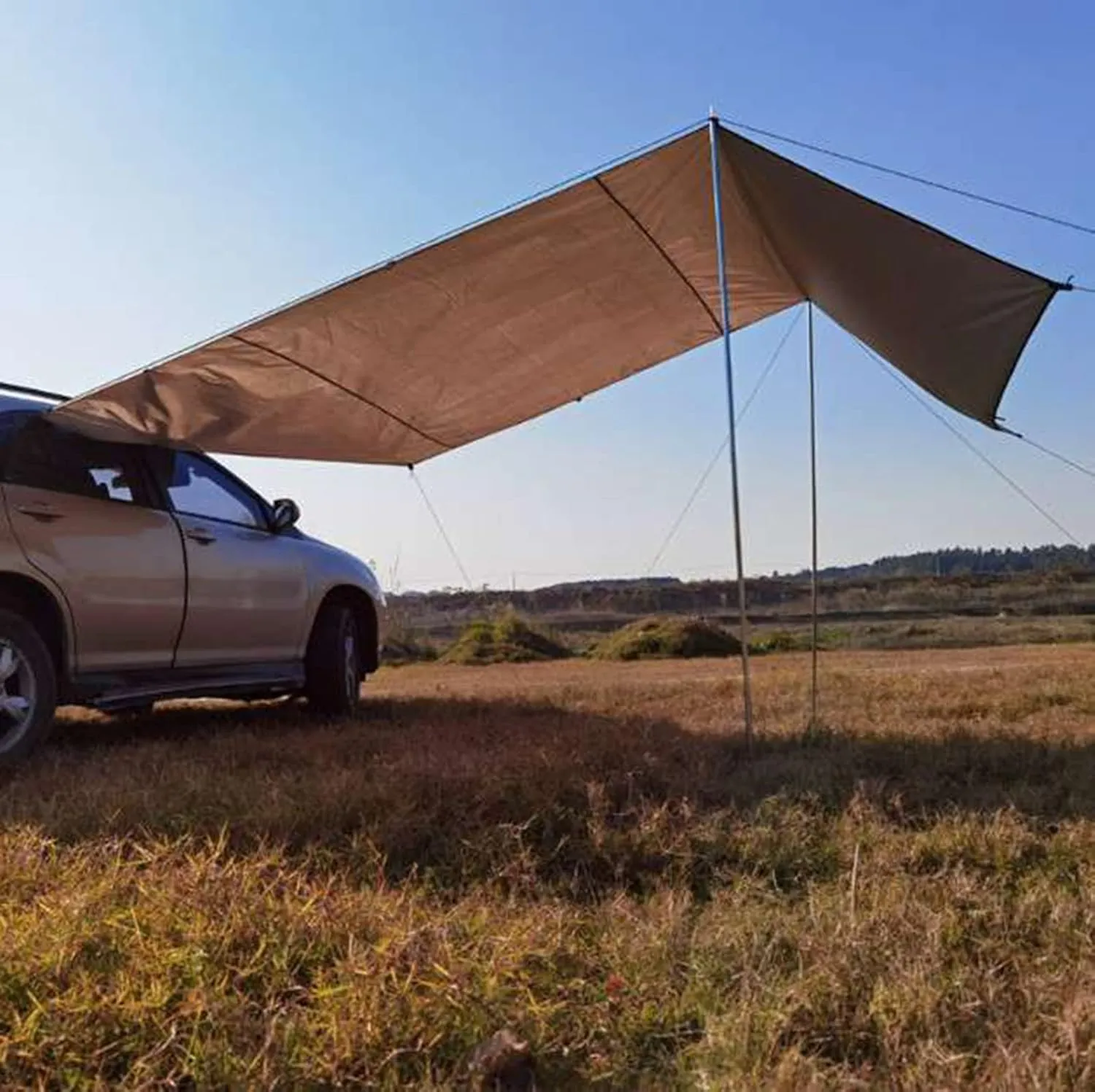 Waterproof Car Camping Tarp Sun Shelter, Tarp Canopy for Camping, Portable Auto Canopy Camper Trailer for Camping Outdoor SUV Beach