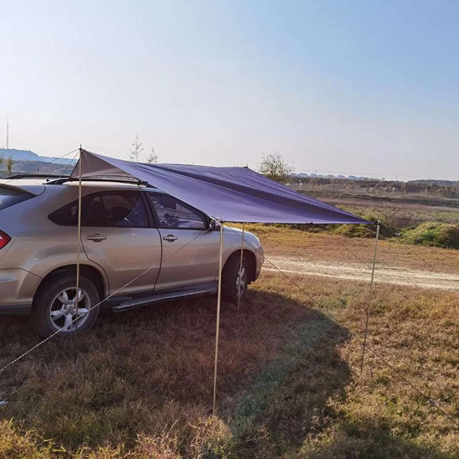 Waterproof Car Camping Tarp Sun Shelter, Tarp Canopy for Camping, Portable Auto Canopy Camper Trailer for Camping Outdoor SUV Beach