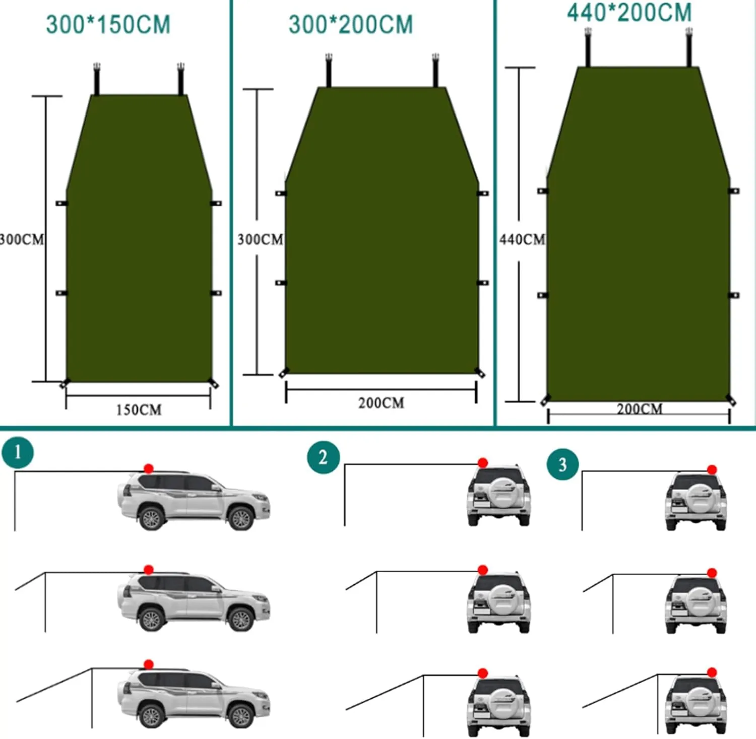 Waterproof Car Camping Tarp Sun Shelter, Tarp Canopy for Camping, Portable Auto Canopy Camper Trailer for Camping Outdoor SUV Beach