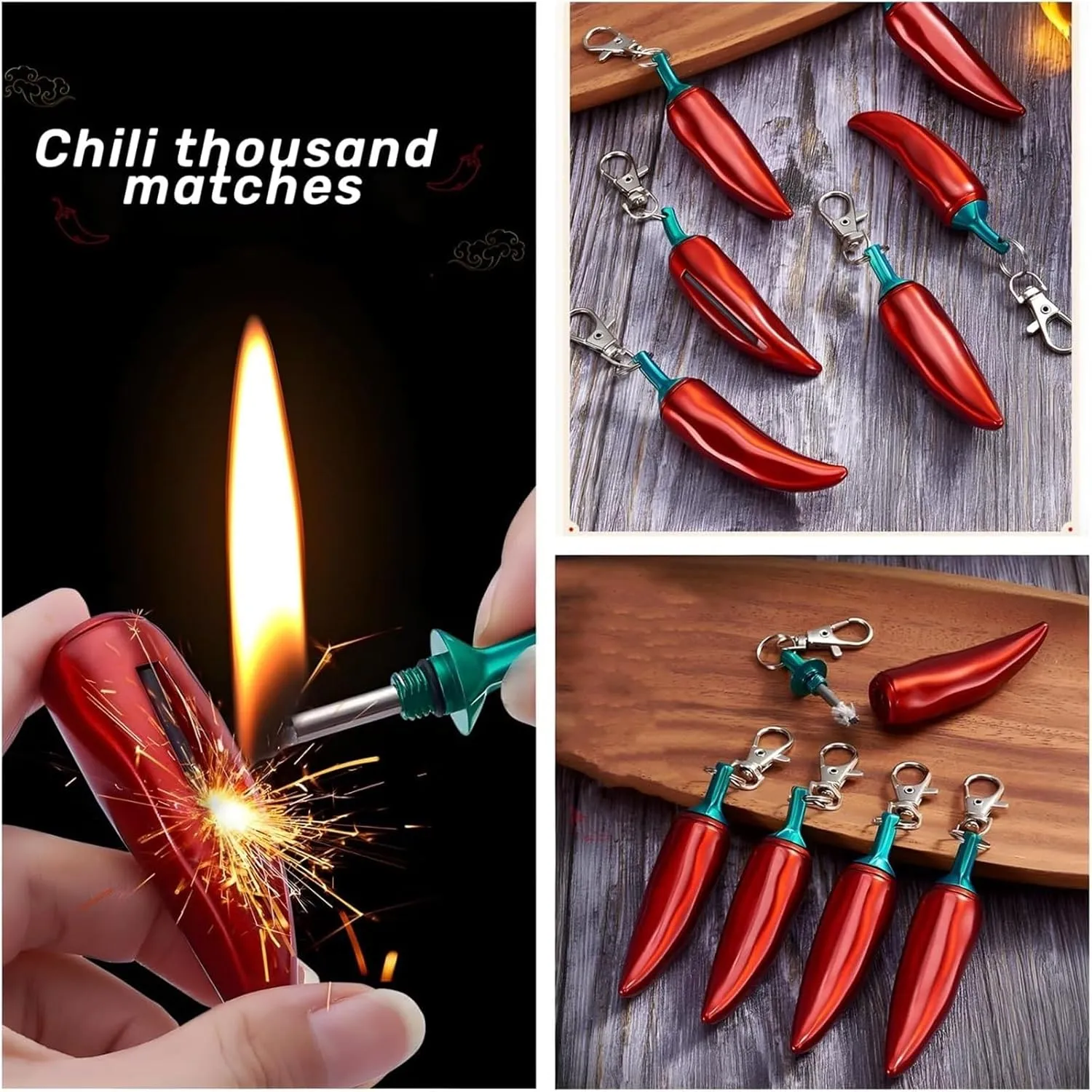 Waterproof Paraffin Keychain Lighter, Refillable Unlimited Match Chilli Shape Lighter, Portable Reusable Kerosene Windproof Lighter, Multifunctional Cool Lighter, Birthday Gift for Men (Color : 2 pcs