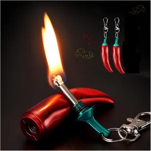 Waterproof Paraffin Keychain Lighter, Refillable Unlimited Match Chilli Shape Lighter, Portable Reusable Kerosene Windproof Lighter, Multifunctional Cool Lighter, Birthday Gift for Men (Color : 2 pcs