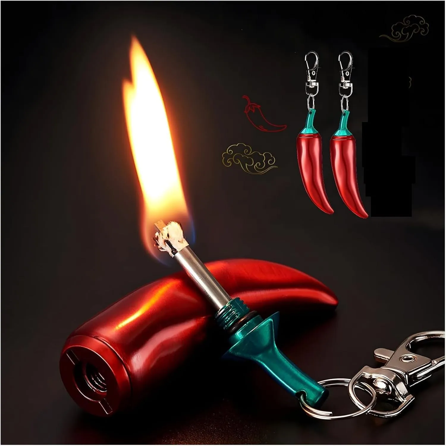 Waterproof Paraffin Keychain Lighter, Refillable Unlimited Match Chilli Shape Lighter, Portable Reusable Kerosene Windproof Lighter, Multifunctional Cool Lighter, Birthday Gift for Men (Color : 2 pcs
