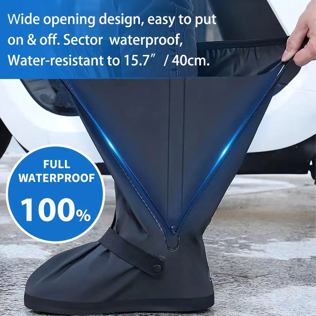 Waterproof Shoe Covers for Rain, Outdoor Cycling Non-Slip Rain Boots Covers Foldable Reusable Overshoes with Reflector for Women & Men