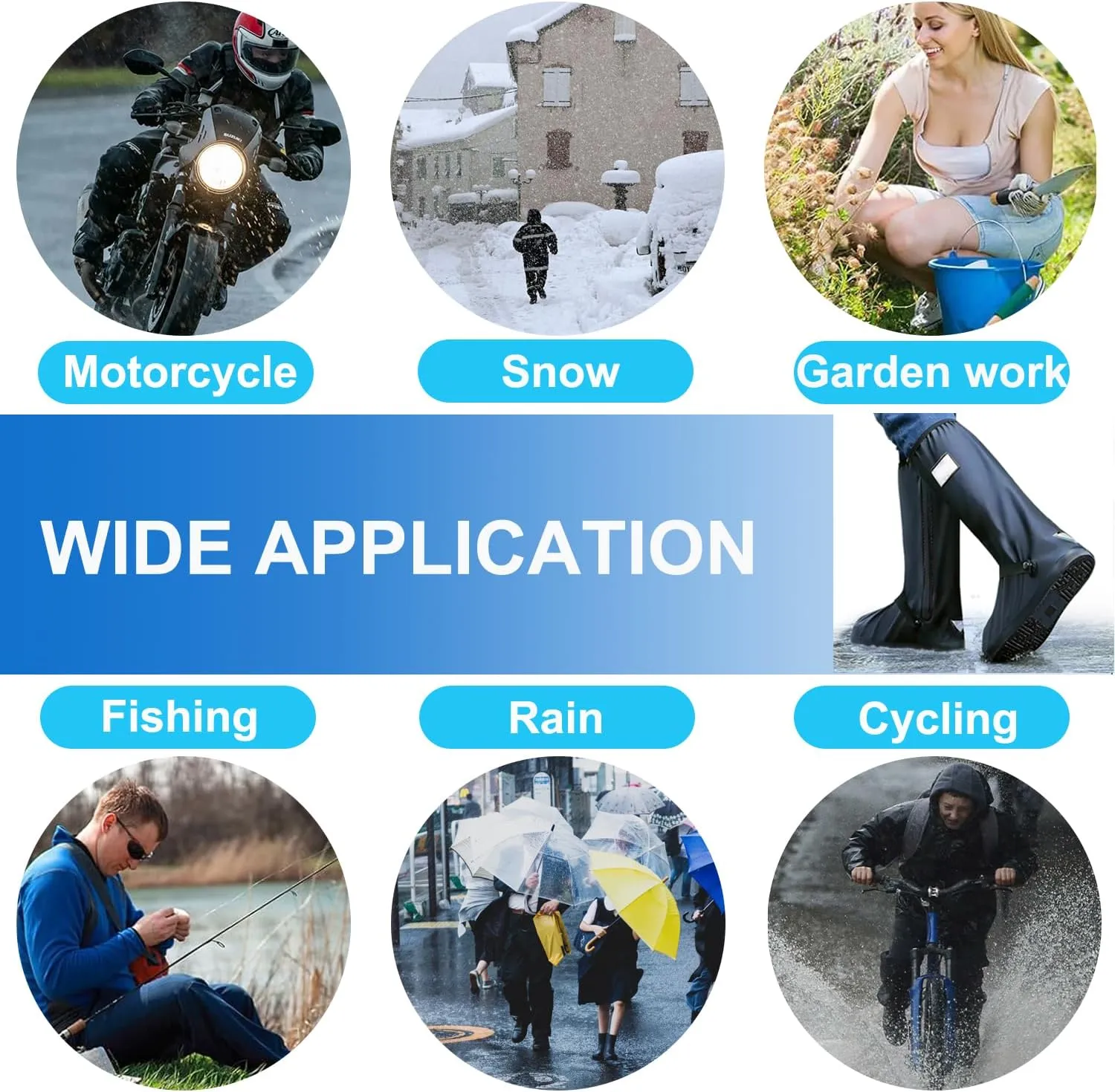 Waterproof Shoe Covers for Rain, Outdoor Cycling Non-Slip Rain Boots Covers Foldable Reusable Overshoes with Reflector for Women & Men
