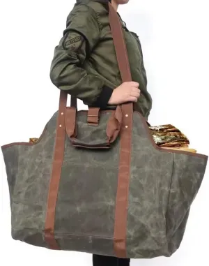 Waterproof Wax Canvas Outdoor Large Capacity Log Carrier Tote Durable Firewood Holder Storage Bag Hearth Stove Tools Set