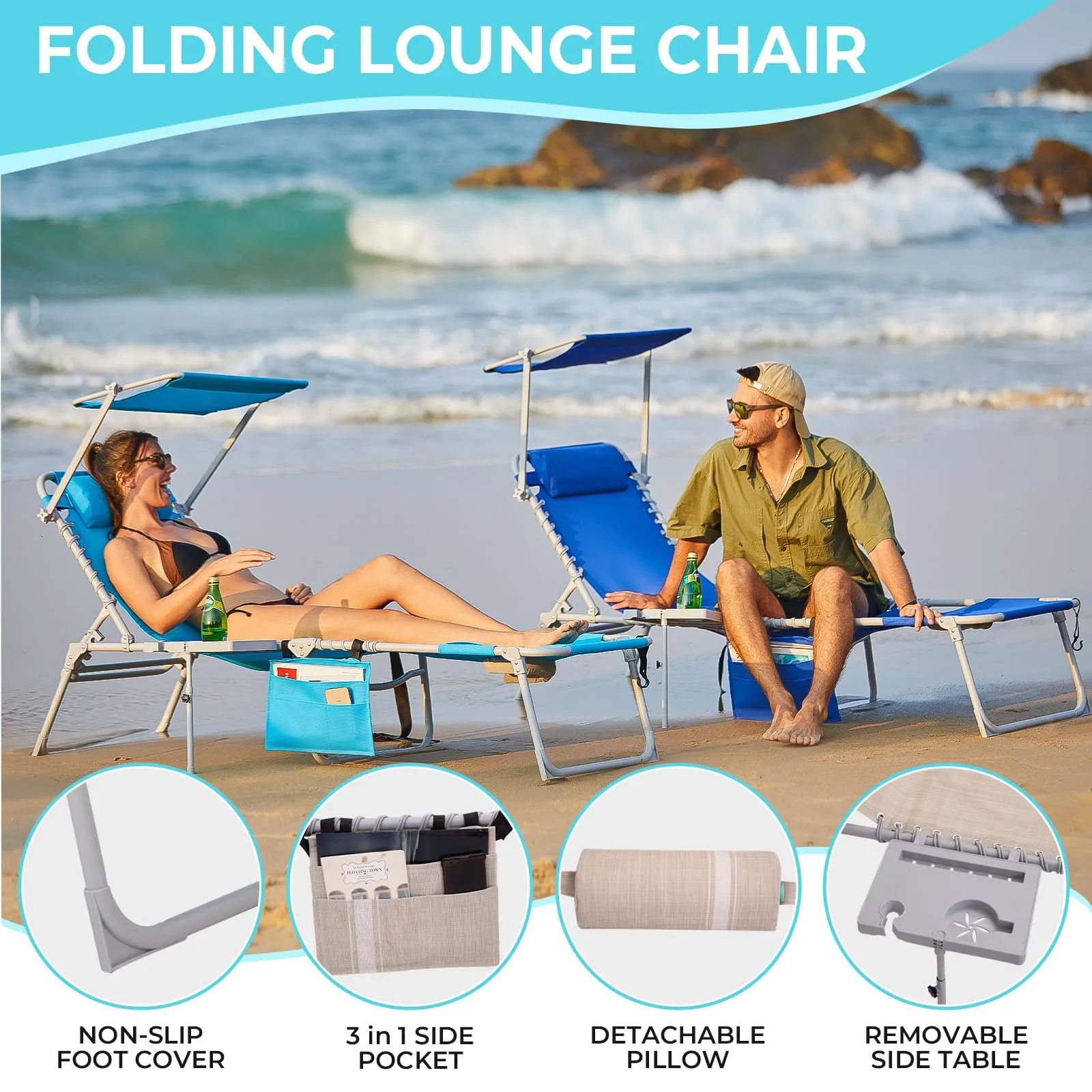 WEJOY Cool Lounge Chair Plus Folding Chaise Lounge Chair with Adjustable Back