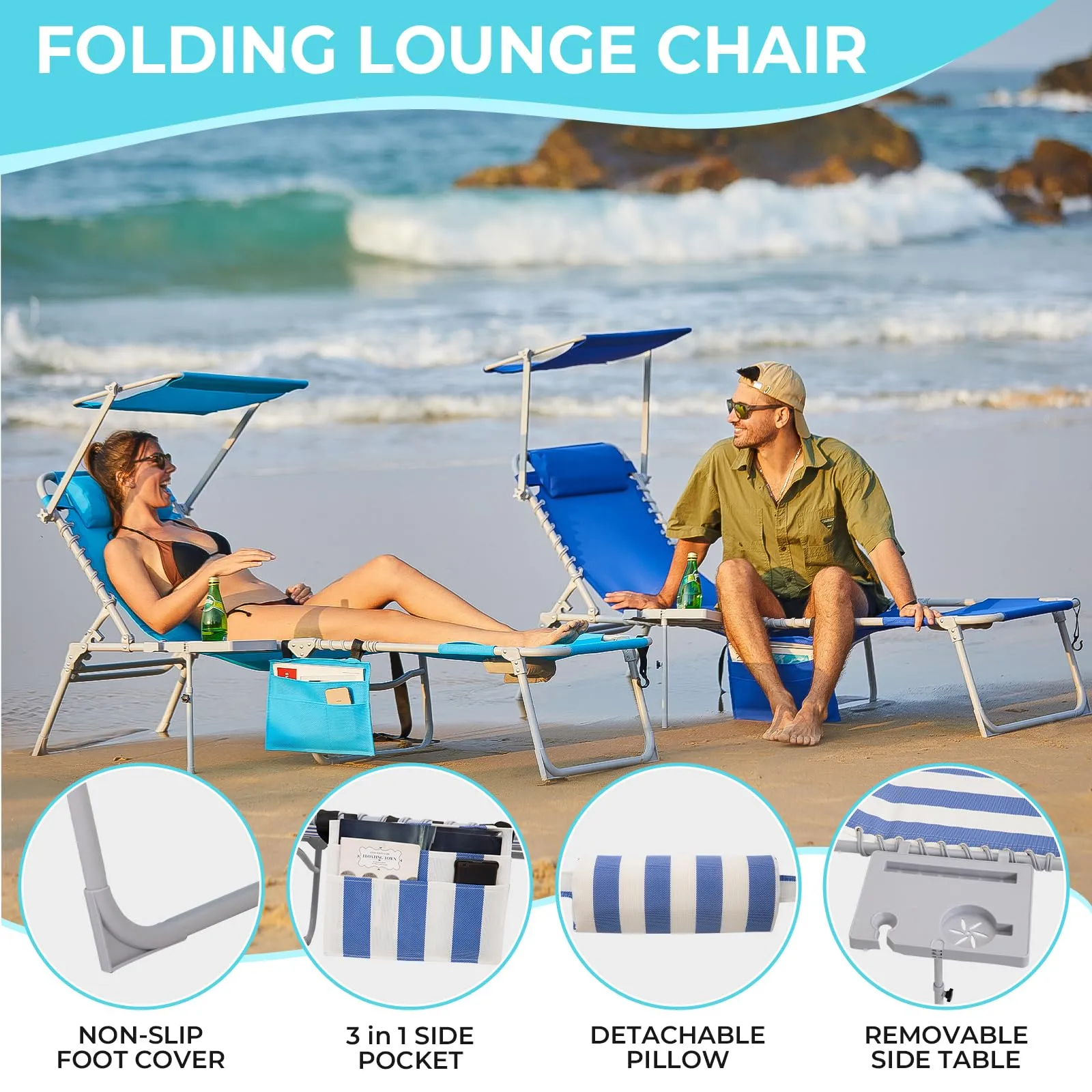 WEJOY Cool Lounge Chair Plus Folding Chaise Lounge Chair with Adjustable Back