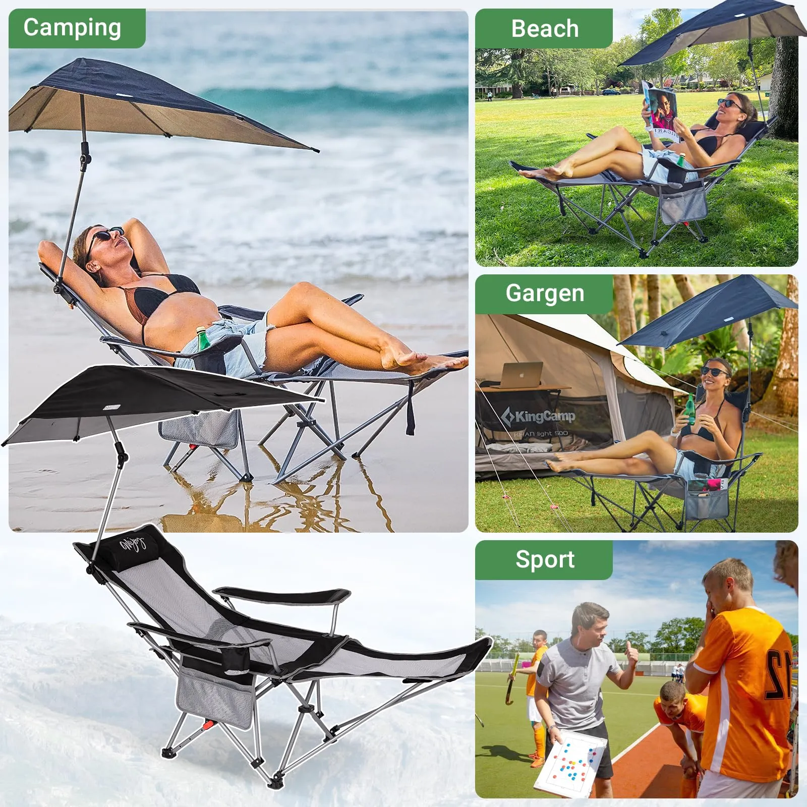 WEJOY Sunshade Lounge Chair 2 in 1 Recliner Chair with Umbrella
