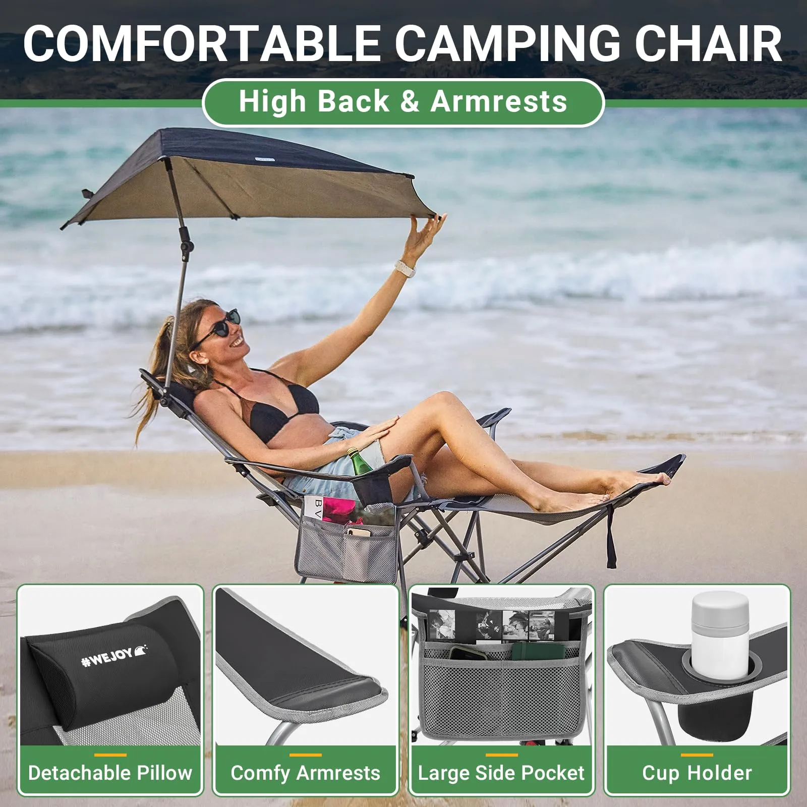 WEJOY Sunshade Lounge Chair 2 in 1 Recliner Chair with Umbrella