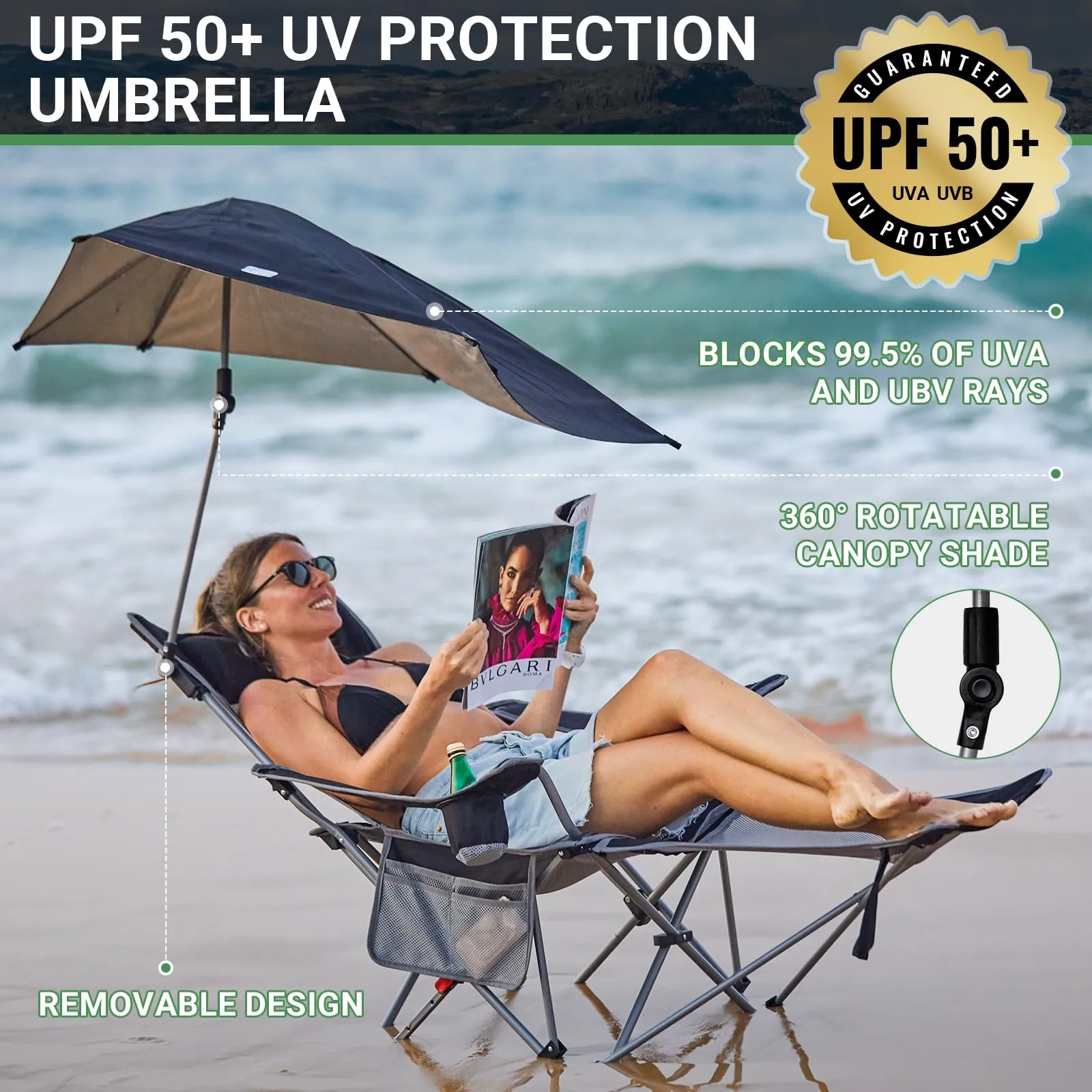 WEJOY Sunshade Lounge Chair 2 in 1 Recliner Chair with Umbrella