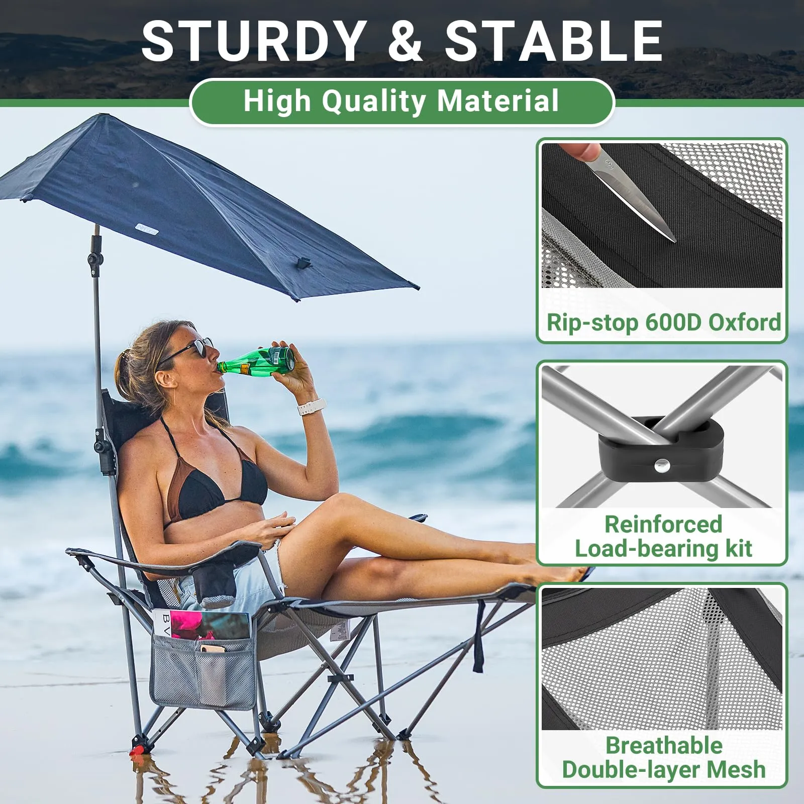 WEJOY Sunshade Lounge Chair 2 in 1 Recliner Chair with Umbrella