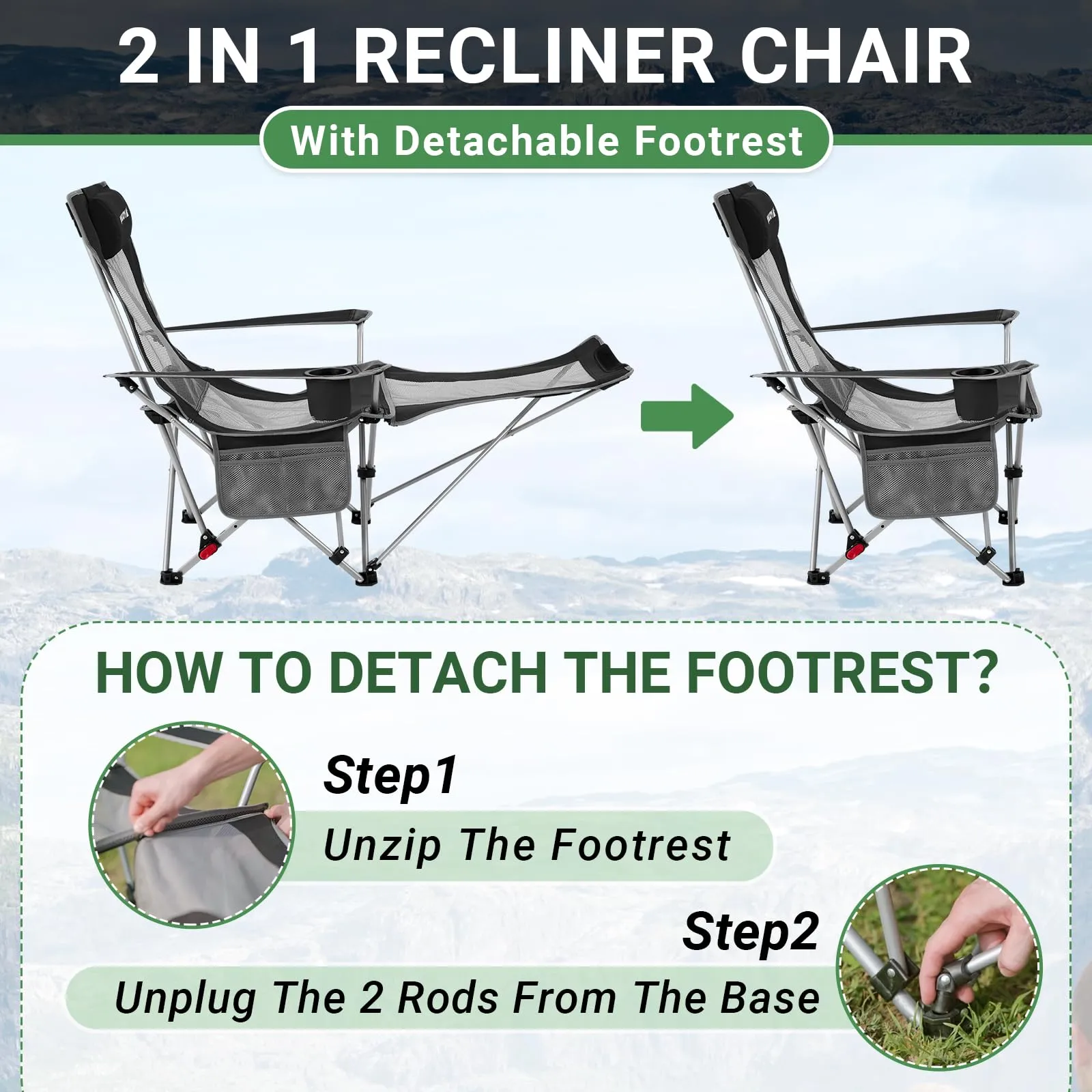 WEJOY Sunshade Lounge Chair 2 in 1 Recliner Chair with Umbrella