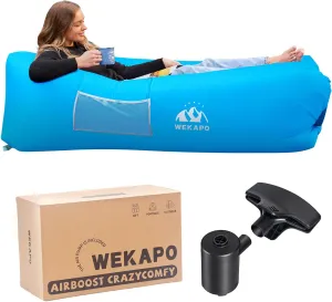 WEKAPO Inflatable Couch with Pump - Easiest Setup, Crazy Comfy & Ultralight - Blow up Lounger Chair Perfect for Hiking, Camping, Beach, Festivals - Lightweight Air Sofa for Relaxing Anywhere (Blue)