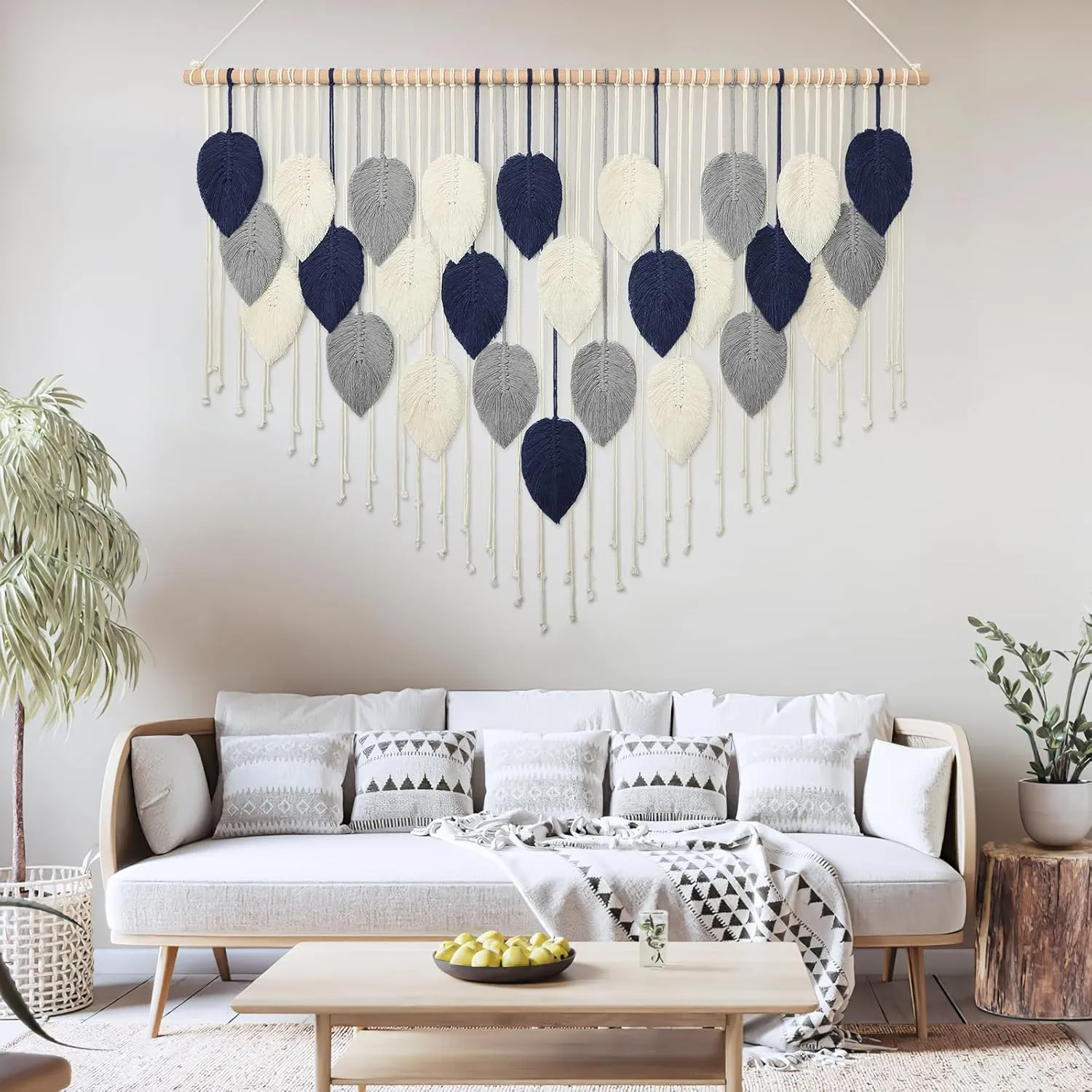 Weldomcor Macrame Wall Hanging Leaf Large Bohemian Chic Woven Tapestry Tassel Art with Hanging Rod Handmade DIY Macrame Cord Wall Decor for Bedroom Living Apartment Ornament 51.5"X33.5"