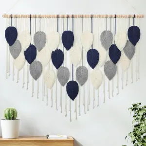 Weldomcor Macrame Wall Hanging Leaf Large Bohemian Chic Woven Tapestry Tassel Art with Hanging Rod Handmade DIY Macrame Cord Wall Decor for Bedroom Living Apartment Ornament 51.5"X33.5"