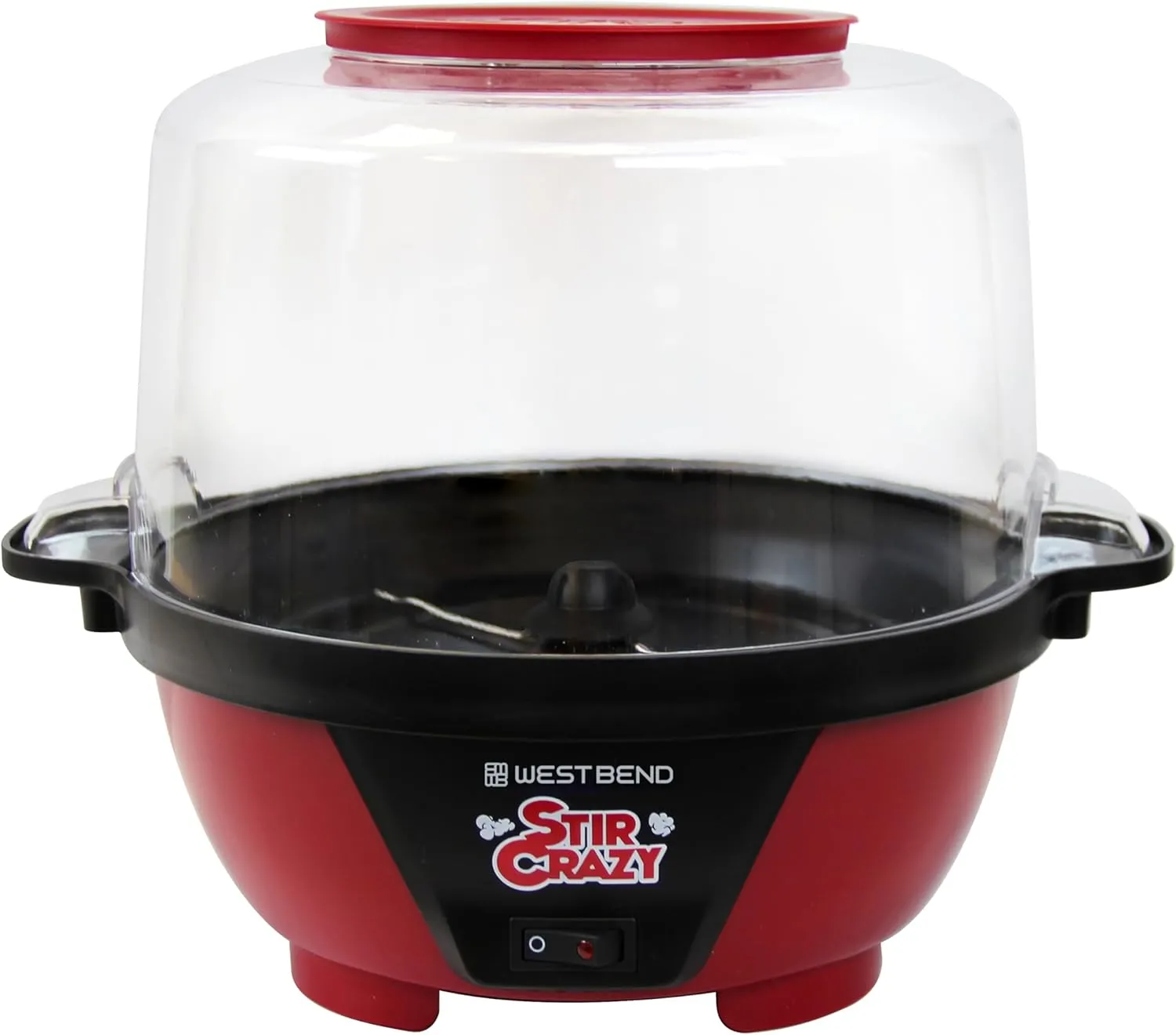 West Bend Stir Crazy Hot Oil Popcorn Popper, Popcorn Maker Machine with Large Serving Bowl Lid and Stirring Rod Perfect for Movie Night Snack Time or Parties, 6-Quart, Red