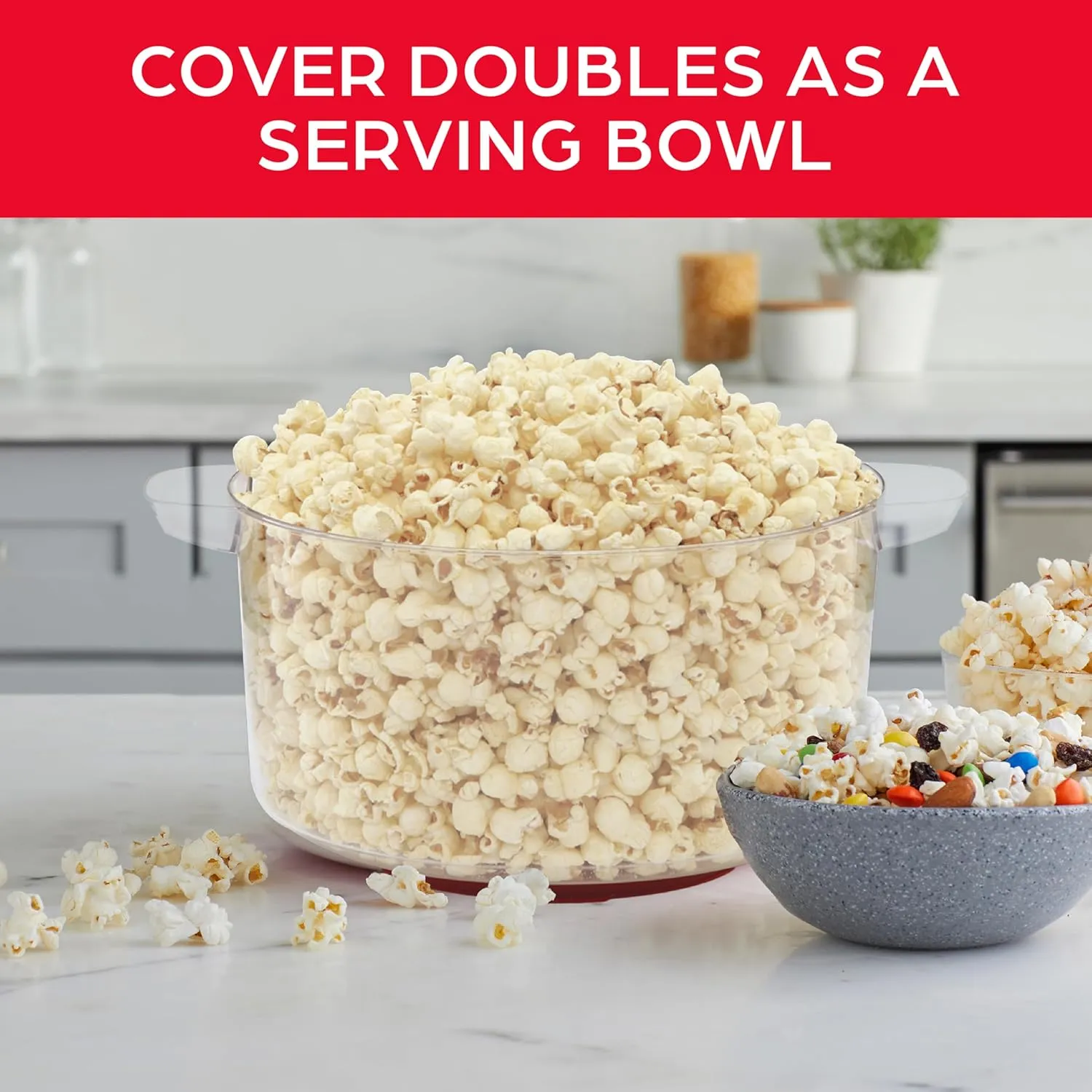 West Bend Stir Crazy Hot Oil Popcorn Popper, Popcorn Maker Machine with Large Serving Bowl Lid and Stirring Rod Perfect for Movie Night Snack Time or Parties, 6-Quart, Red