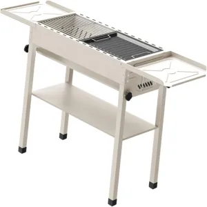 White Stainless Steel Charcoal Grill, Outdoor Folding Portable for Camping, Garden, Picnic, Party, Hiking 68x65x30 cm, Suitable 5-10 People