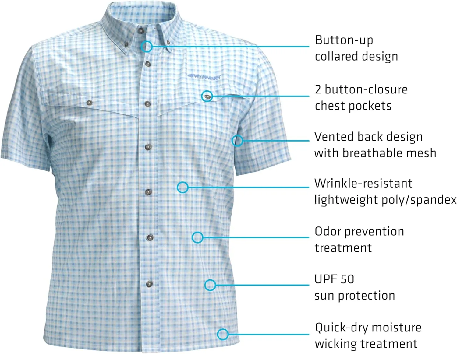 Whitewater Lightweight Moisture Wicking Short Sleeve Shirt with UPF 50