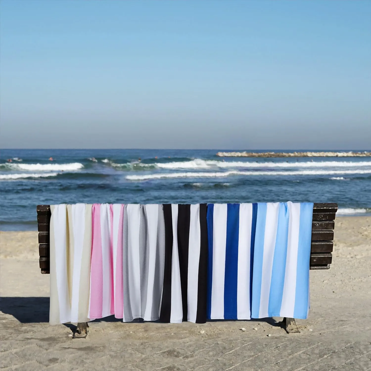 WILFA Extra Large Beach Towel - Oversized Mircofiber Beach Towel 40'' x 70'', XL Striped Lightweight Pool Towel, Big Cabana Swim Travel Towel for Adults Mens Women,Black