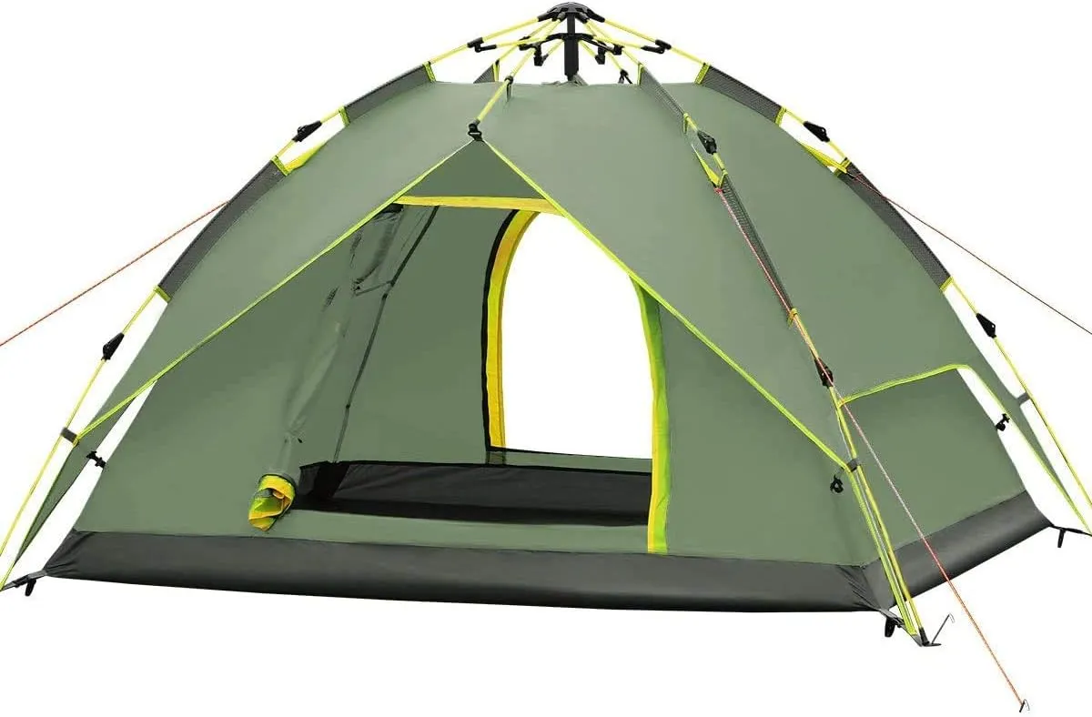 Windproof Family Tent 3-4 Person Portable Waterproof Tents Camping-Tents for Camping Backpacking Hiking Outdoor Music Festivals Green