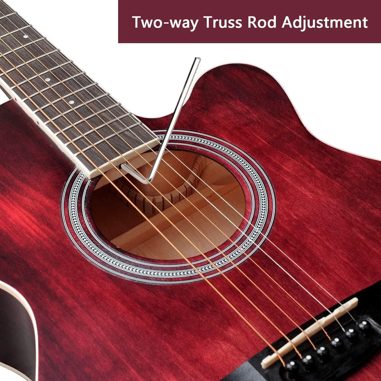 WINZZ HAND RUBBED Series - 40 Inches Cutaway Acoustic Acustica Guitar Beginner Starter Bundle with Online Lessons, Padded Bag, Stand, Tuner, Capo, Guitar Chords, Strap, Picks, Red