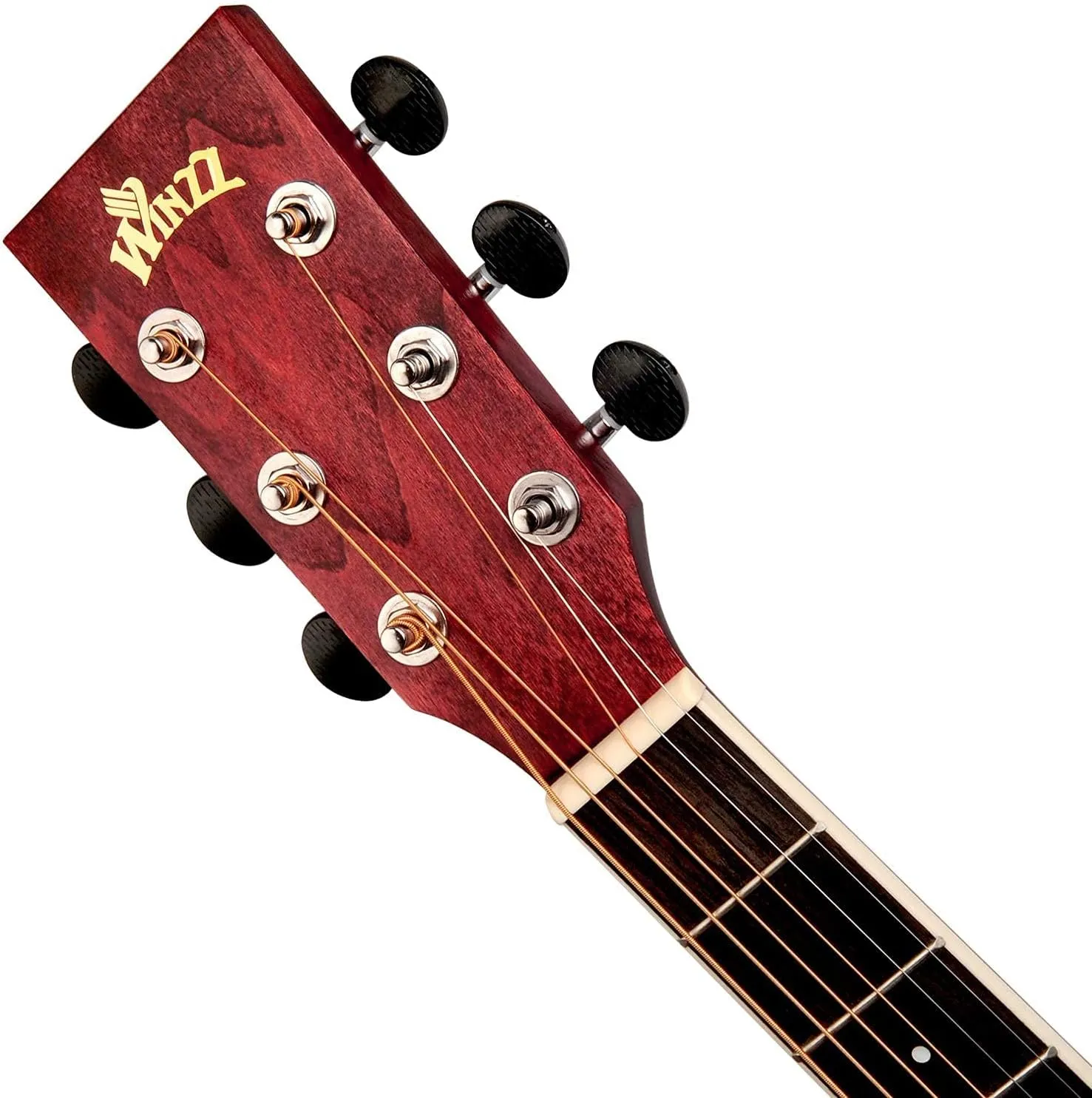 WINZZ HAND RUBBED Series - 40 Inches Cutaway Acoustic Acustica Guitar Beginner Starter Bundle with Online Lessons, Padded Bag, Stand, Tuner, Capo, Guitar Chords, Strap, Picks, Red