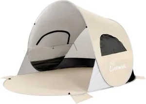 WolfWise UPF 50  Easy Pop Up 3-4 Person Beach Tent Sport Umbrella Instant Sun Shelter Tent Sun Shade Canopy, Beige