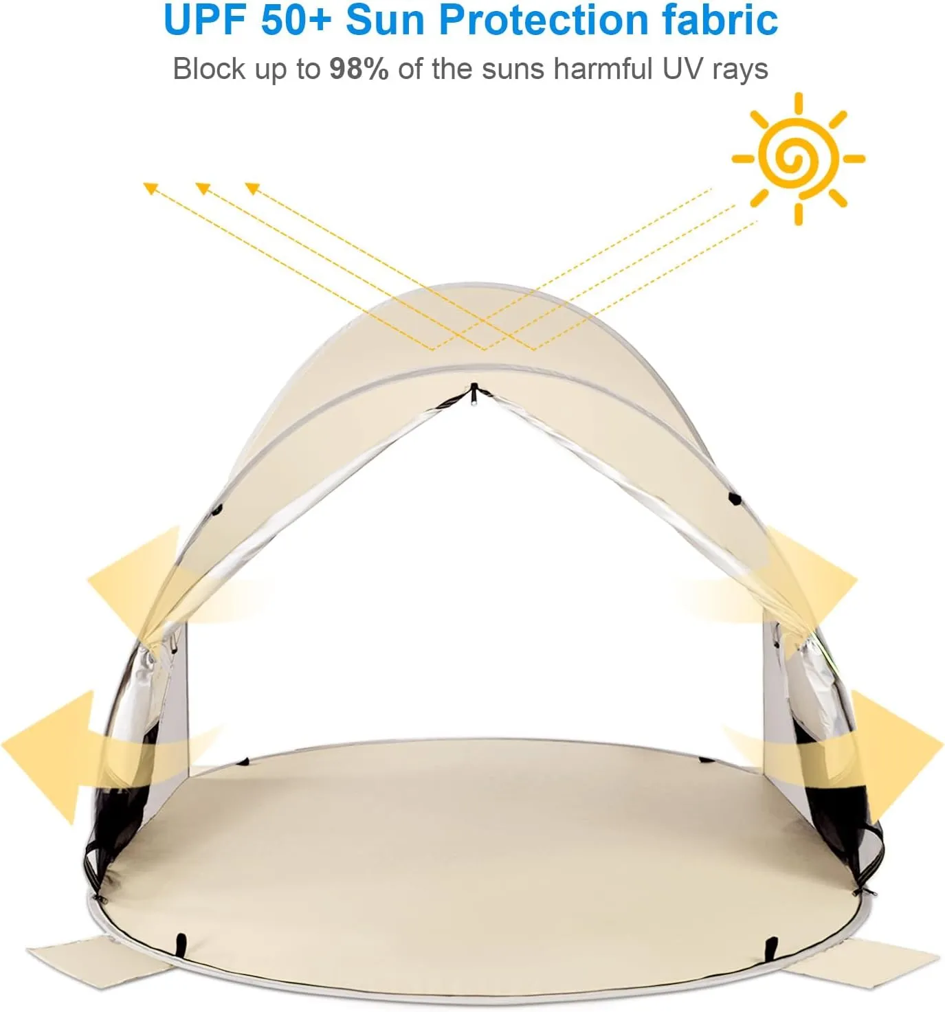 WolfWise UPF 50  Easy Pop Up 3-4 Person Beach Tent Sport Umbrella Instant Sun Shelter Tent Sun Shade Canopy, Beige