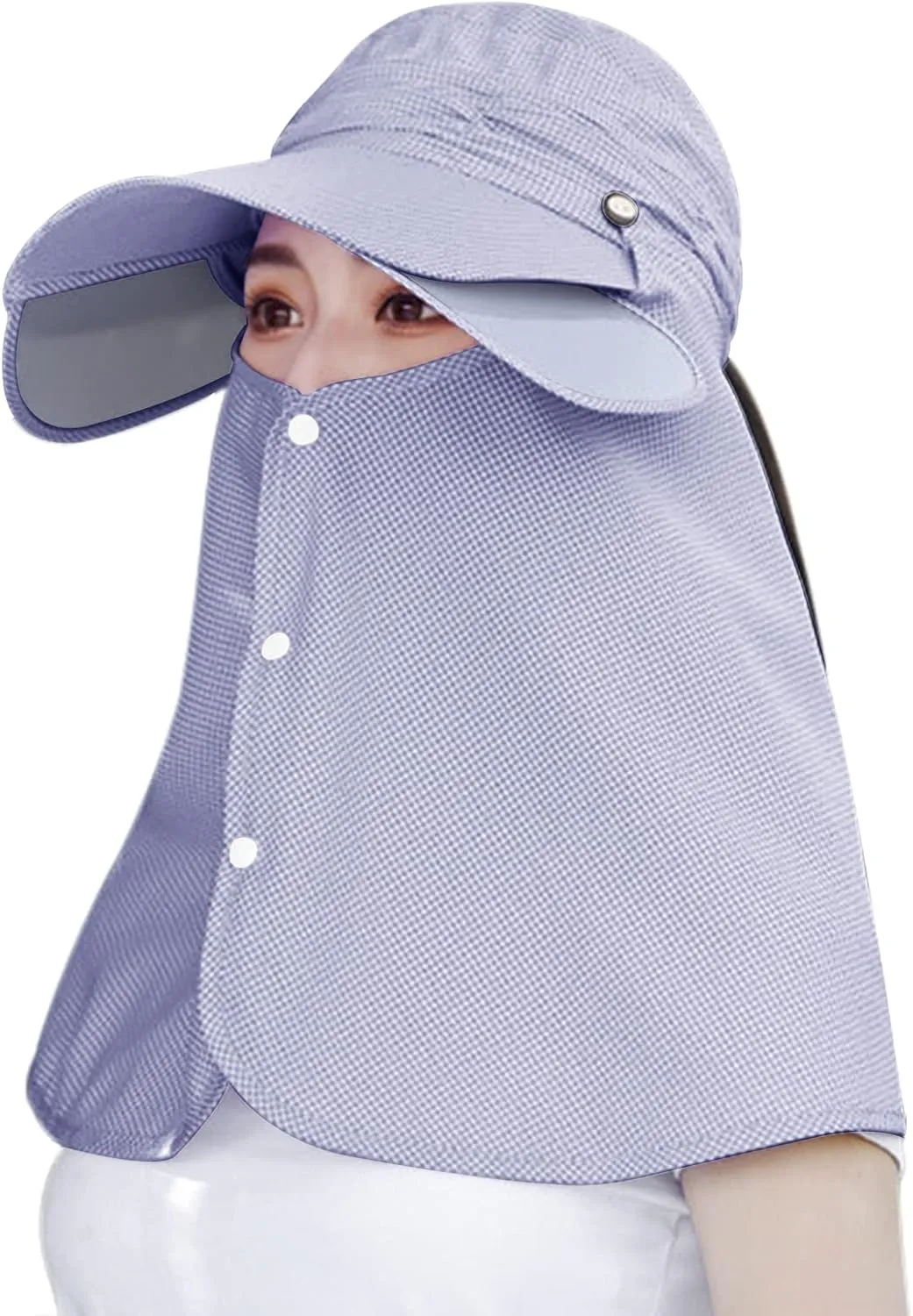 Womens Summer Wide Brim Sun Hat with Face Neck Cover Outdoor Cycling Fishing Beach Sunblock UV Protection Sunshade Visor Cap