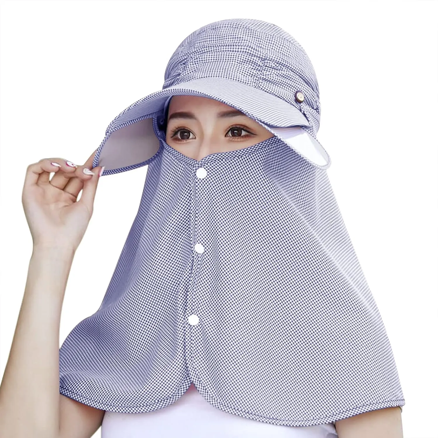 Womens Summer Wide Brim Sun Hat with Face Neck Cover Outdoor Cycling Fishing Beach Sunblock UV Protection Sunshade Visor Cap
