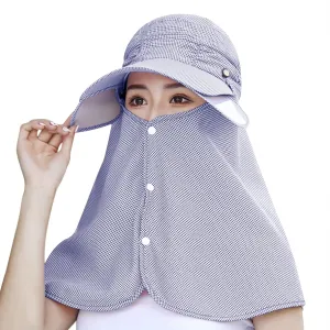 Womens Summer Wide Brim Sun Hat with Face Neck Cover Outdoor Cycling Fishing Beach Sunblock UV Protection Sunshade Visor Cap