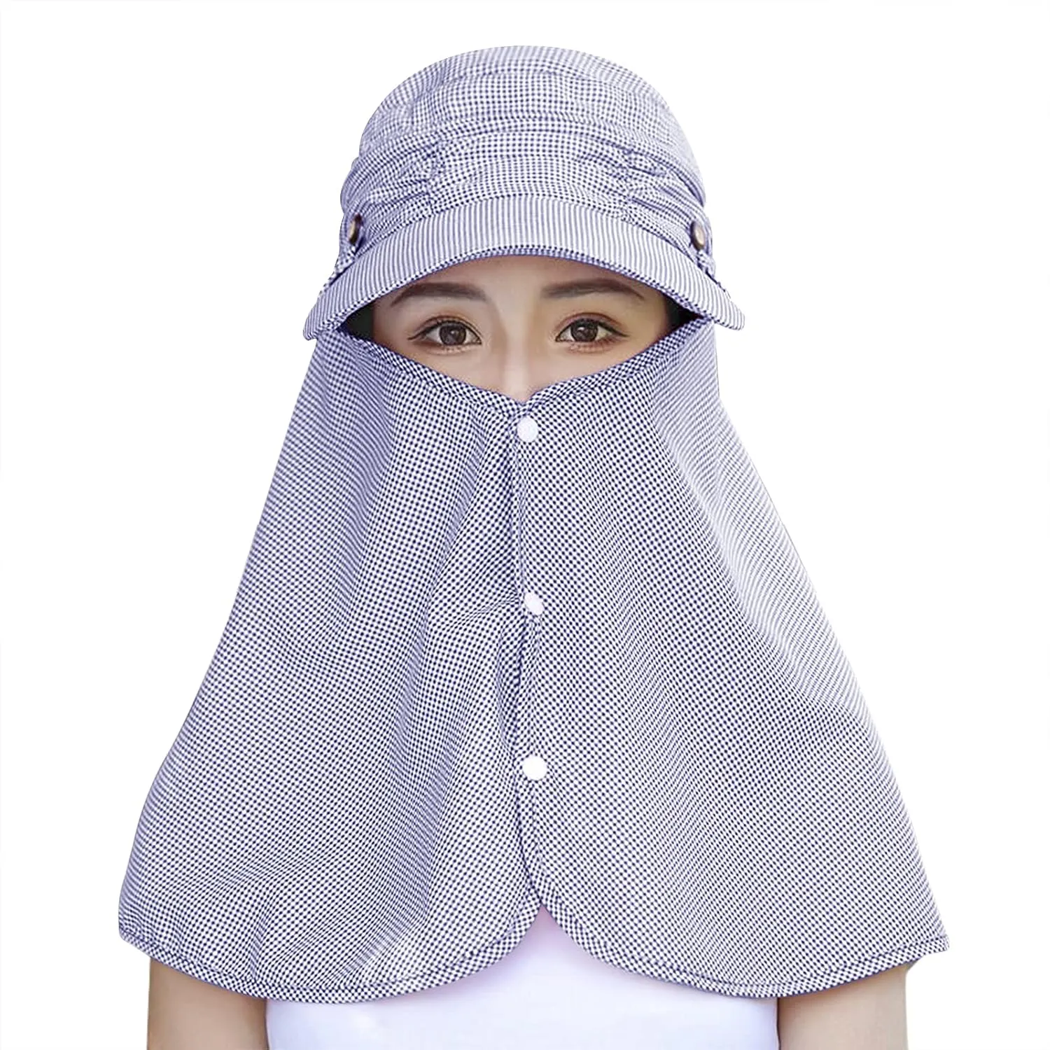 Womens Summer Wide Brim Sun Hat with Face Neck Cover Outdoor Cycling Fishing Beach Sunblock UV Protection Sunshade Visor Cap
